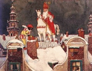 Sint and Piet travel the roofs to deliver gifts through the chimneys into children’s shoes