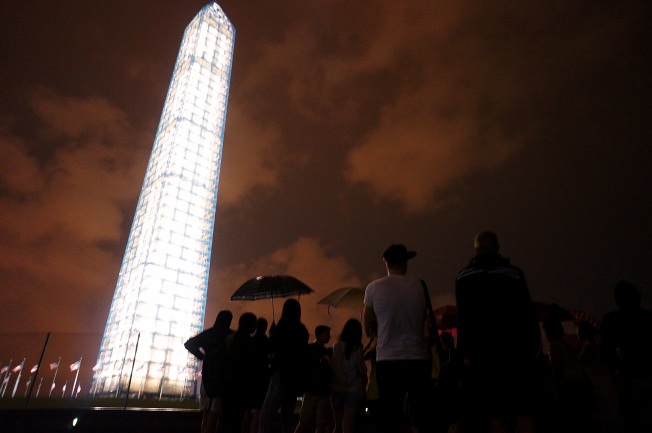 Washington Monument at night.